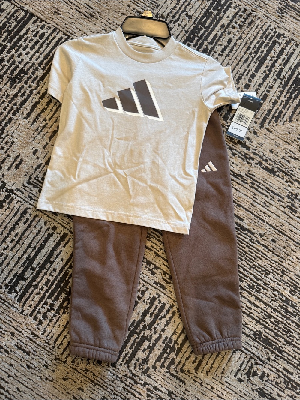 adidas Kids Beige Tee with Brown Joggers Set